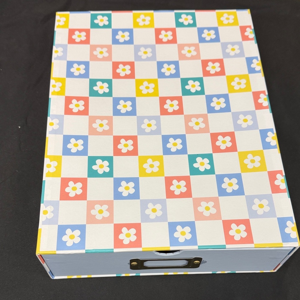 B2C Floral Stackable Drawer  Checkered Storage Box 12.1 in x 9.13 in x 3.07 inch